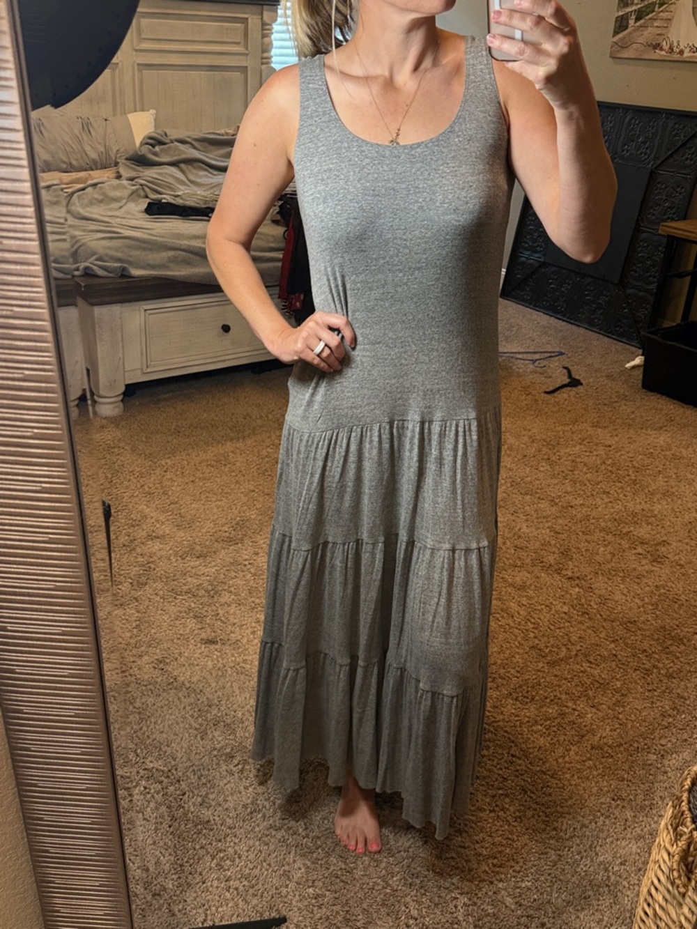CAbi Gray Sleeveless Tiered Maxi Dress